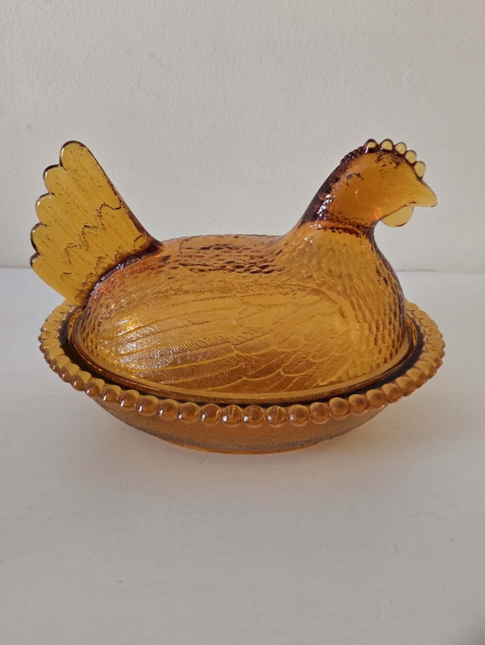 Vintage Indiana Glass Amber Hen on Nest Covered Dish